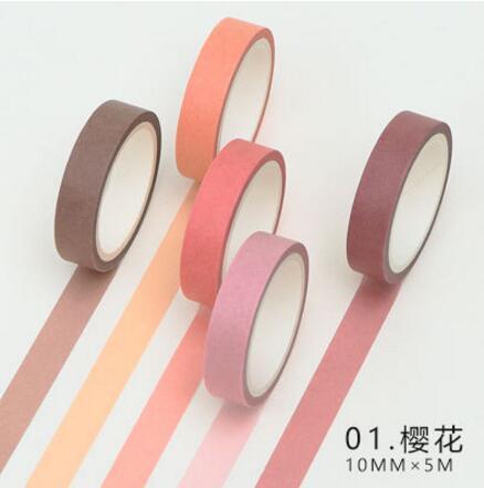 5 Pcs/pack Striped/Grid/Flowers Basic Solid Color Paper Washi Tape