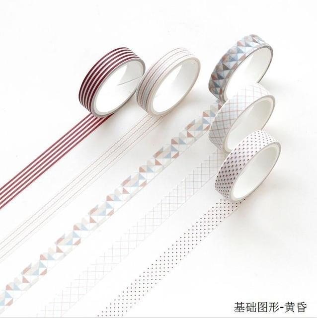 5 Pcs/pack Striped/Grid/Flowers Basic Solid Color Paper Washi Tape