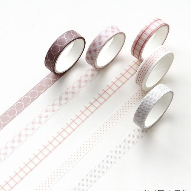 5 Pcs/pack Striped/Grid/Flowers Basic Solid Color Paper Washi Tape