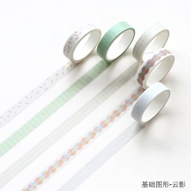 5 Pcs/pack Striped/Grid/Flowers Basic Solid Color Paper Washi Tape
