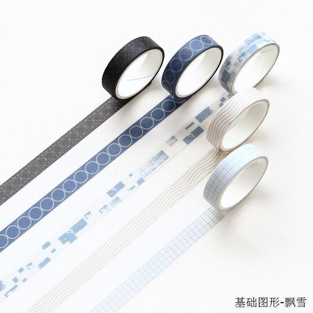 5 Pcs/pack Striped/Grid/Flowers Basic Solid Color Paper Washi Tape
