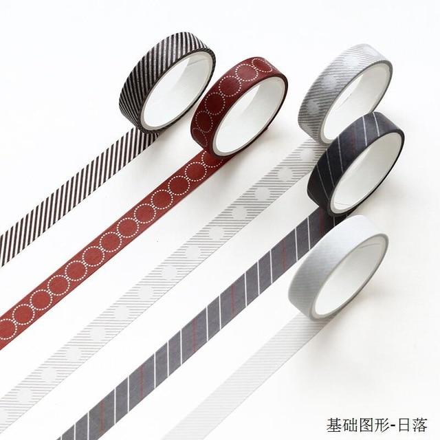 5 Pcs/pack Striped/Grid/Flowers Basic Solid Color Paper Washi Tape