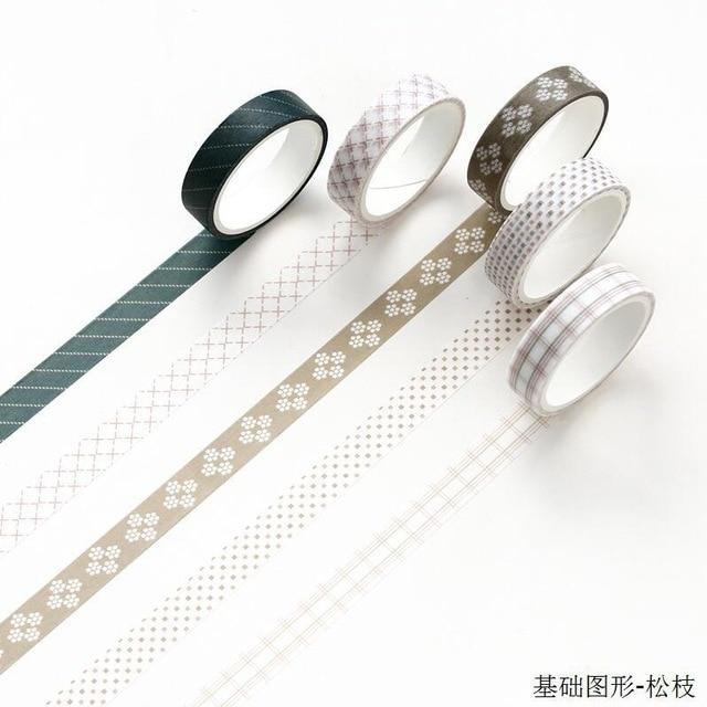 5 Pcs/pack Striped/Grid/Flowers Basic Solid Color Paper Washi Tape
