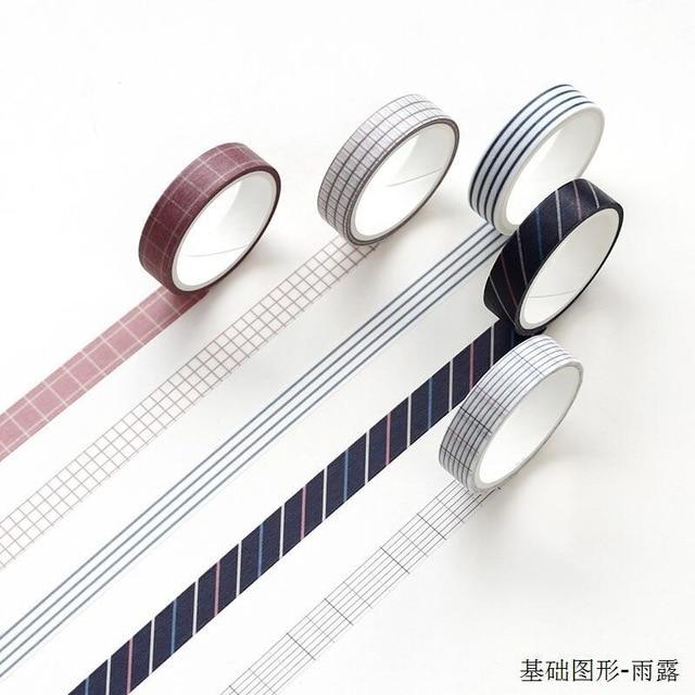 5 Pcs/pack Striped/Grid/Flowers Basic Solid Color Paper Washi Tape