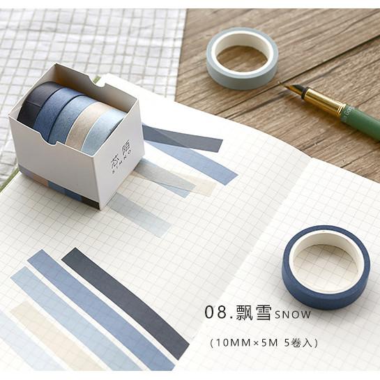 5 Pcs/pack Striped/Grid/Flowers Basic Solid Color Paper Washi Tape