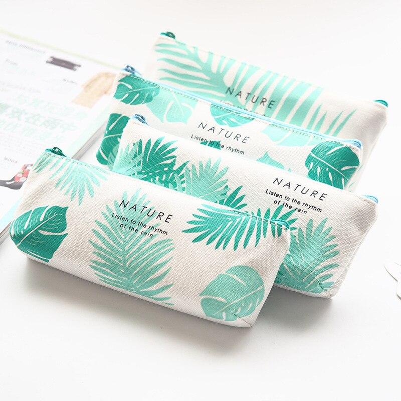 "Green Leaves" Cute Canvas Pencil Bag