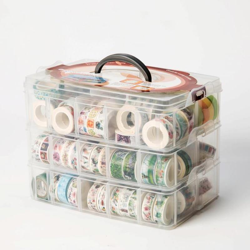 1 Pcs PP MultiFunction 3 Layers 18 Grids Washi Tape Storage Box