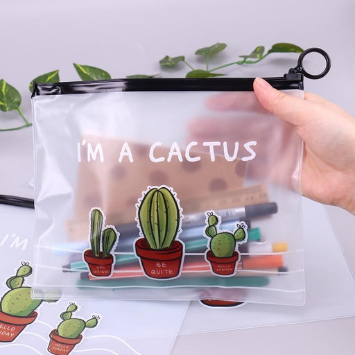Cactus PVC Waterproof Pencil Cases Transparent